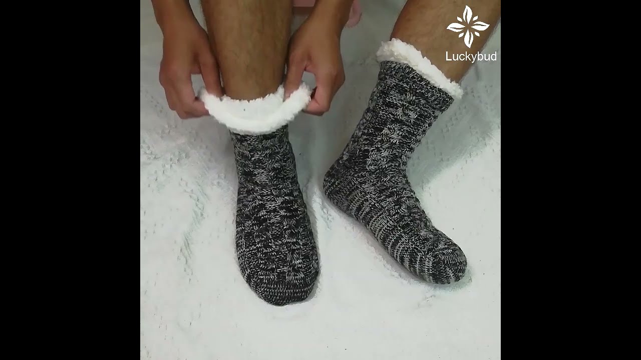 Slipper Socks for Men and Women | Fleece-lined Knitted Cabin Socks with Grippers | Christmas Gifts