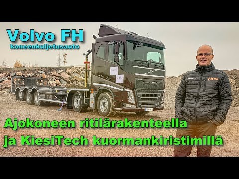 , title : 'Volvo koneenkuljetusauto Ajokoneen ritilävarustuksella ja Kiesitechin kiristimillä'