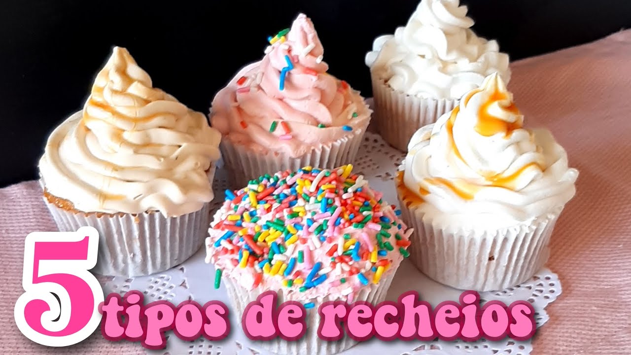 CUPCAKE DE BAUNILHA com 5 tipos de recheios O SEGREDO do cupcake | RECEITAS DO CAMPO