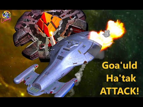 4K Goa'uld Ha'tak VS USS Voyager & Equinox - Star Trek VS Stargate - Starship Battles -