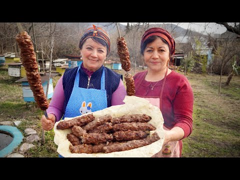 Traditional Azerbaijani Lavash Bread and Lula Kebab recipe in the Village
