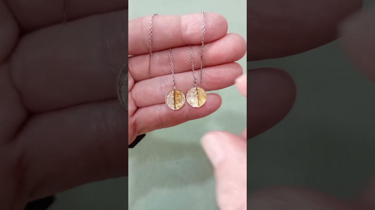 12mm Hebomoia glaucippe real butterfly wing underside threader earrings leaf vein pattern boho handmade jewelry