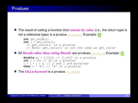 SENG 475 Lecture 10 (2019-05-28) — Value Categories, Moving/Copying