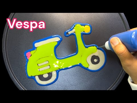 How to draw Vespa Pancake - Motorcycle, Pancake Art @rainbowpancakeart
