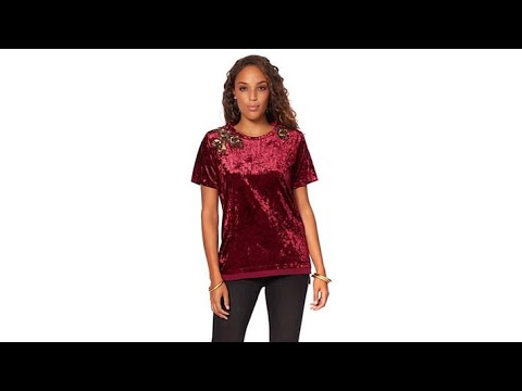 LaBellum by Hillary Embellished Velvet Top