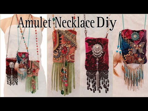 How To Make Fabric Pouch Necklaces / Amulet Boho Bag Upcycled