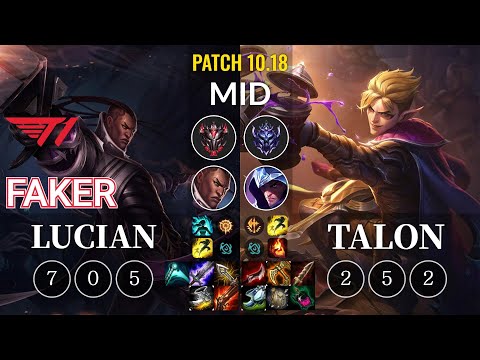 T1 Faker Lucian vs Talon Mid - KR Patch 10.18