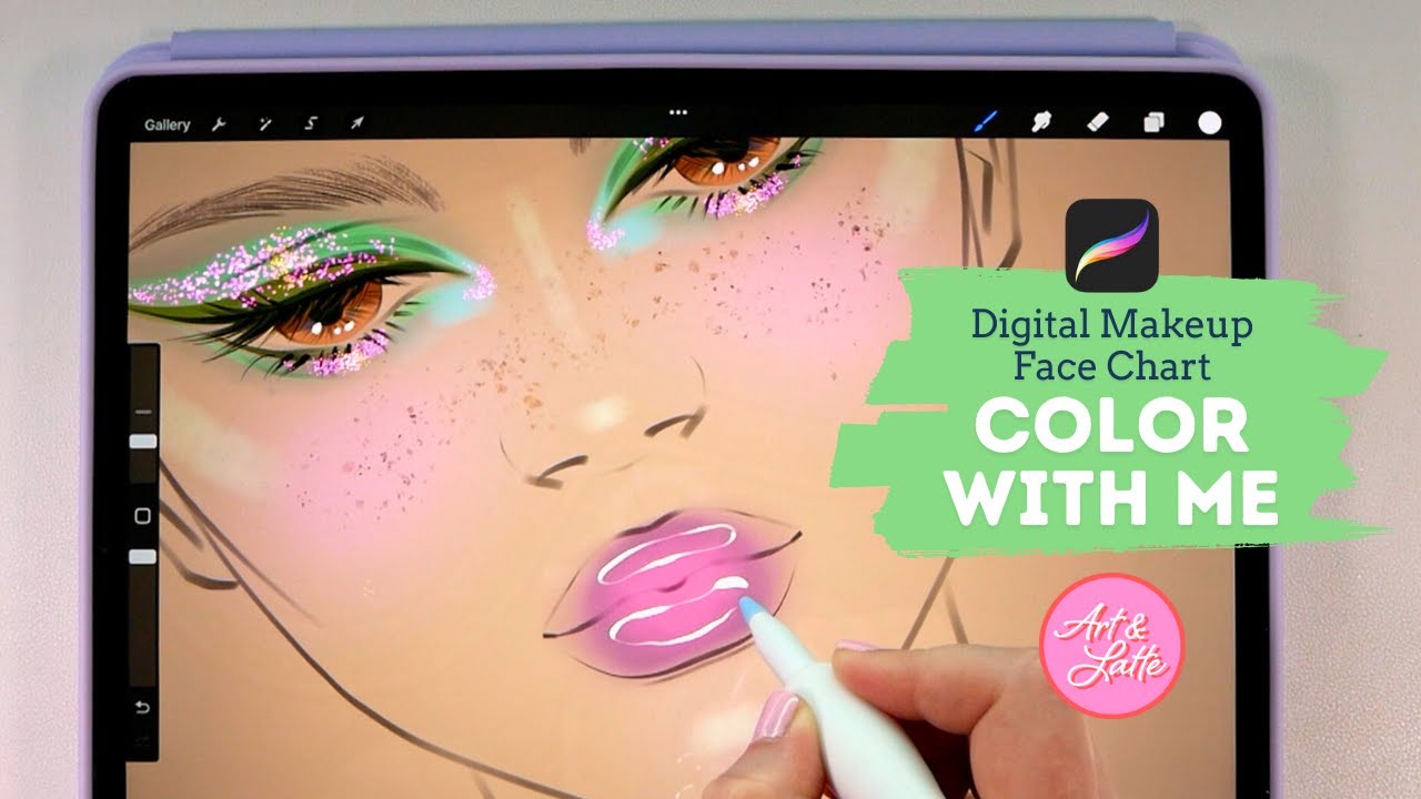 Digital Makeup Face Chart Guided Tutorial - Digital Makeup Brush Set for Procreate
