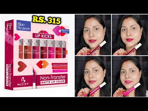BLUE HEAVEN Lip Kick Non Transfer Liquid Lipstick Review & Swatches | Pack Of 7 Lipstick |