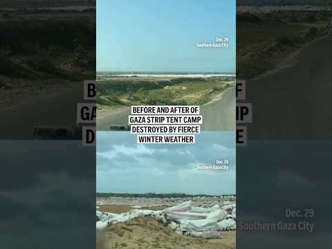 Before and after of Gaza Strip tent camp destroyed by fierce winter weather