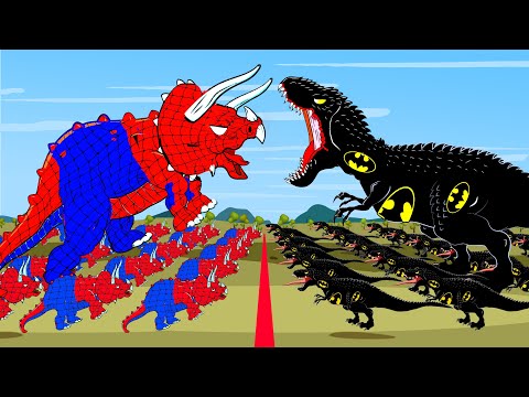 SPIDERMAN TRICERATOPS vs BATMAN T-REX, MOSASAURUS: Lost Dinosaurs! King Jurassic World Dinos Battle