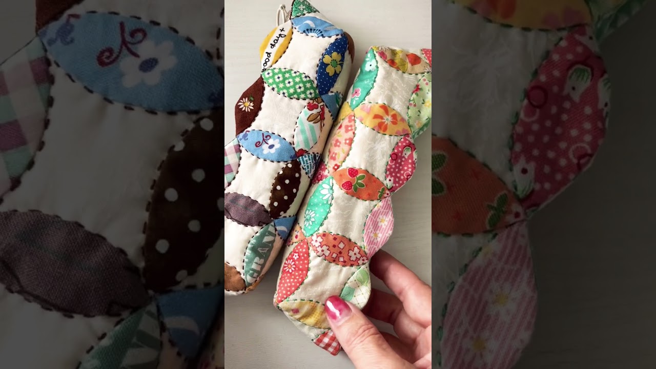 オレンジピールのパターンを使ったペンケース。雰囲気の違うファスナーに合わせて配色しました。 #パッチワークキルト #ハンドメイド #かわいい #handmade