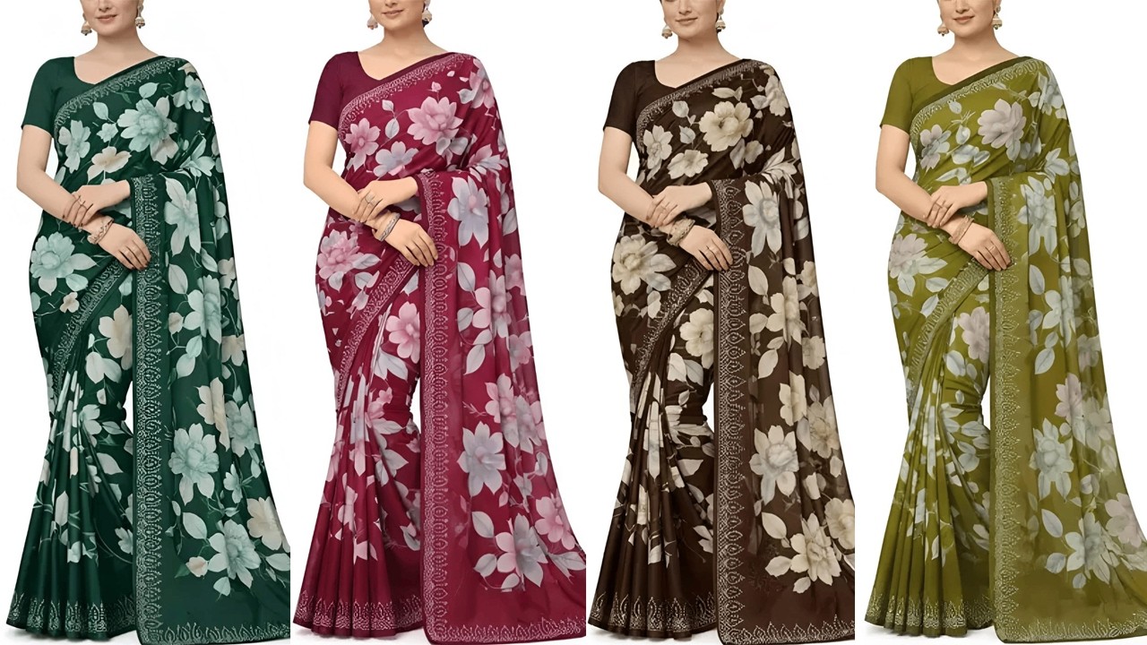 ⚛️ट्रेंडिंग Georgette साड़ी⚛️Georgette लाइट वेइट साड़ी विथ स्टोन वर्क ⚛️#saree #fashion ⚛️