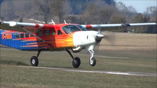 preview picture of video 'Windy takeoff and grass landing Cessna 208B in Bad Saulgau!'