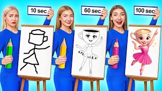 10 Seconds vs 60 Seconds vs 100 Seconds Drawing Challenge by Super Hyper DO