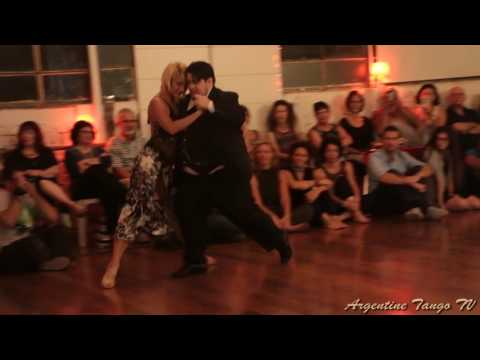  Alejandra Mantinan  and  Aoniken Quiroga  are  dancing  to  "  Rie Payaso  "  by  Juan D'Arienzo  at  Tel-Aviv Tango Festival  in  2016