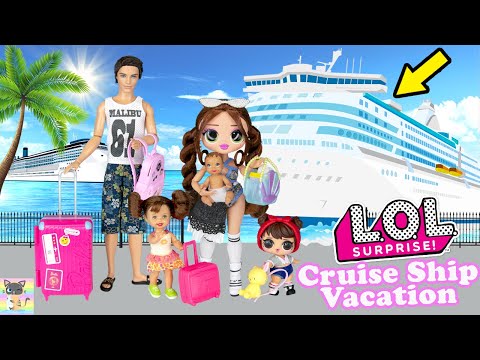 LOL OMG DOLLS Family Vacation Travel Routine on Barbie Cruise Ship with Newborn Baby & Toddlers 🍭🍕