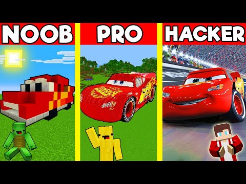 LIGHTNING MCQUEEN Build Battle In Minecraft - NOOB VS PRO CHALLENGE - Maizen Mizen Mazien Parody