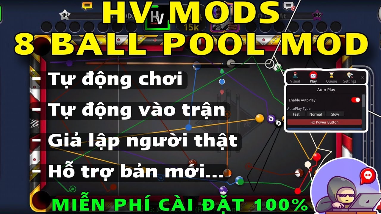 Hướng dẫn Cách Hack 8 Ball Pool MIỄN PHÍ Tự động chơi, vào trận, giả lập người thật MỚI... | HV MODS