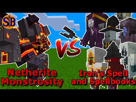 Updated Netherite Monstrosity vs Iron's Spell and Spellbook's Mobs | Minecraft Mob Battle