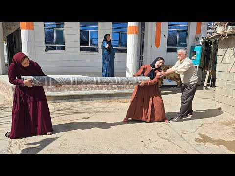 The cameraman buys a carpet for the first wife and the second wife is jealous.