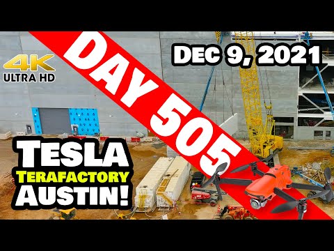 Tesla Gigafactory Austin 4K  Day 505 - 12/9/21 - Tesla - NORTH FACE OF GIGA TEXAS GETTING WALLED UP!