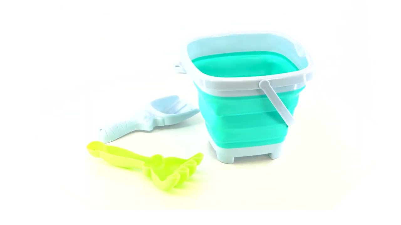 Beach Playset with Foldable Bucket Rake and Shovel