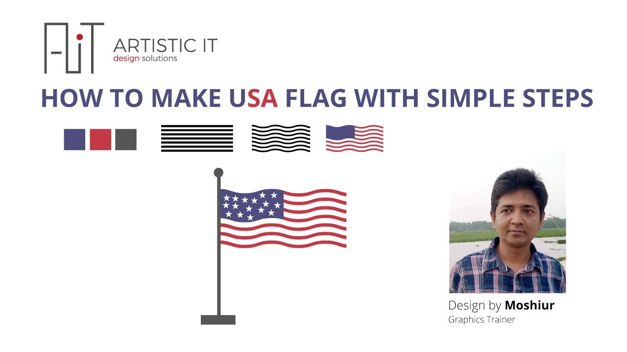 how to make USA flag icon with simple steps, Illustrator tutorial