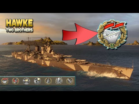 Battleship Hawke thriller on map "Two Brothers" - World of Warships
