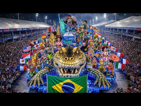 Rio Carnival 2026 LIVE | 100 Countries Mega Parade – Massive Crocodile Float 4K