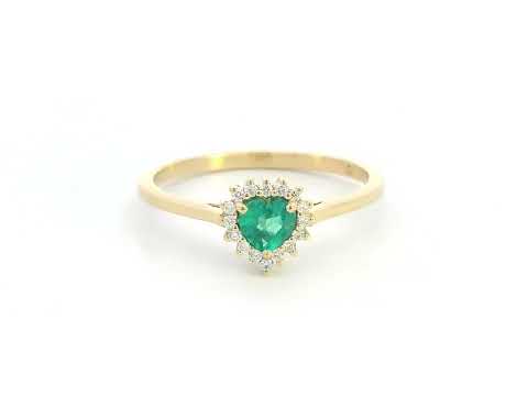 18k Gold, Heart-Shaped Emerald & Diamond Halo Ring
