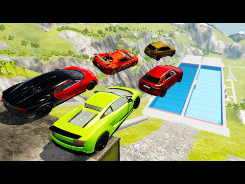 High Speed Car Jump In Pool With Water Or Empty Pool (Crash Test) - BeamNG.drive Epic Pool Jumps