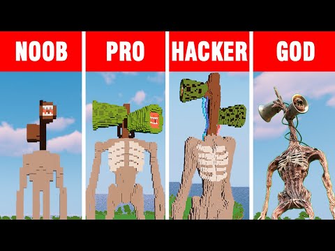 Minecraft Battle: NOOB vs PRO vs HACKER vs GOD: SIREN HEAD BUILD CHALLENGE in Minecraft. 4K