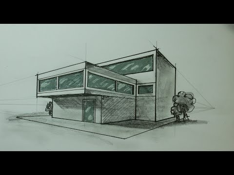 Architectural - How To Draw Modern House in 2 Point Perspective