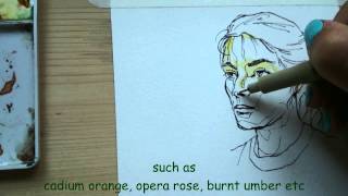 pen and wash watercolor portrait process