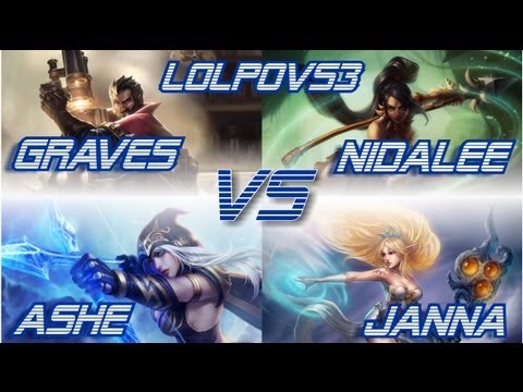 ► LoLPoV - Graves and Nidalee vs Ashe and Janna [Bot] (League of Legends Live Commentary)