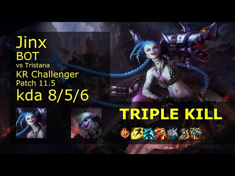 Jinx ADC & Thresh vs Tristana & Gragas - KR Challenger 8/5/6 Patch 11.5 // [롤] 징크스 vs 트리스타나