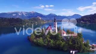 Gorgeous aerial shot flying over Lake Bled and island castle Slovenia 池田直弘神戸 池田直弘