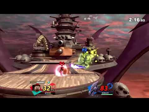 Ridley final smash gets blocked by Steve's wood