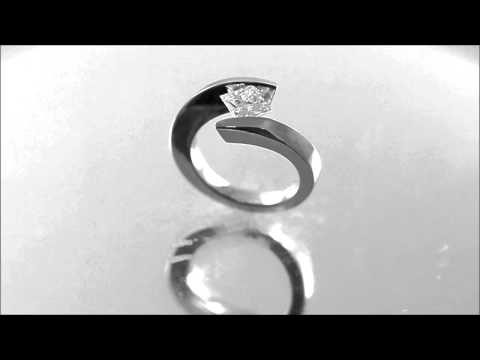 14K WHITE GOLD PRINCESS CUT DIAMOND ENGAGEMENT RING TENSION 1.00CT - KNR INC - 696