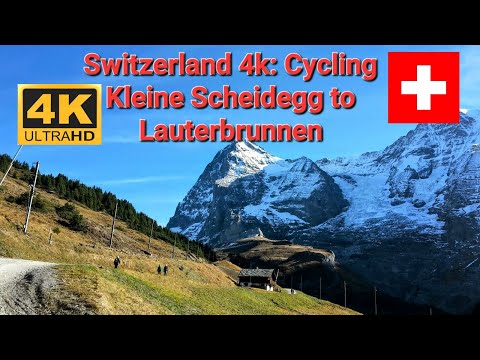Switzerland 4K: Scenic Cycling route from Kleine Scheidegg to Lauterbrunnen valley. (Relaxing music)
