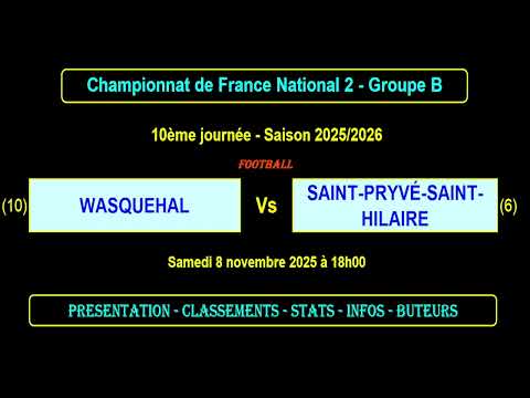 WASQUEHAL - SAINT-PRYVÉ-SAINT-HILAIRE : 10ème journée National 2 Groupe B - Football saison 2025/26