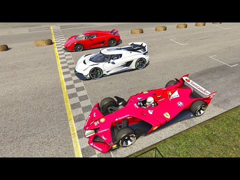 Koenigsegg Jesko vs 2025 Ferrari F1 Concept vs Koenigsegg Regera - Old Monza