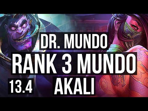 DR. MUNDO vs AKALI (TOP) | Rank 3 Mundo, 4/1/6 | TR Grandmaster | 13.4