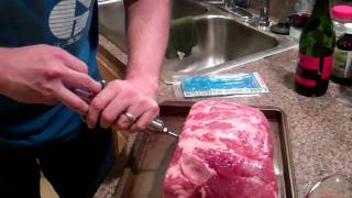 Injecting a Boston Butt with Bayou Classic Marinade Injector