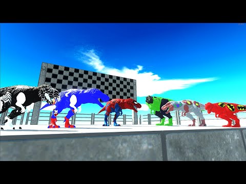 6x Super Hero Trex Vs Death Run And Death Falling ♦ Animal Revolt Battle Simulator ♦