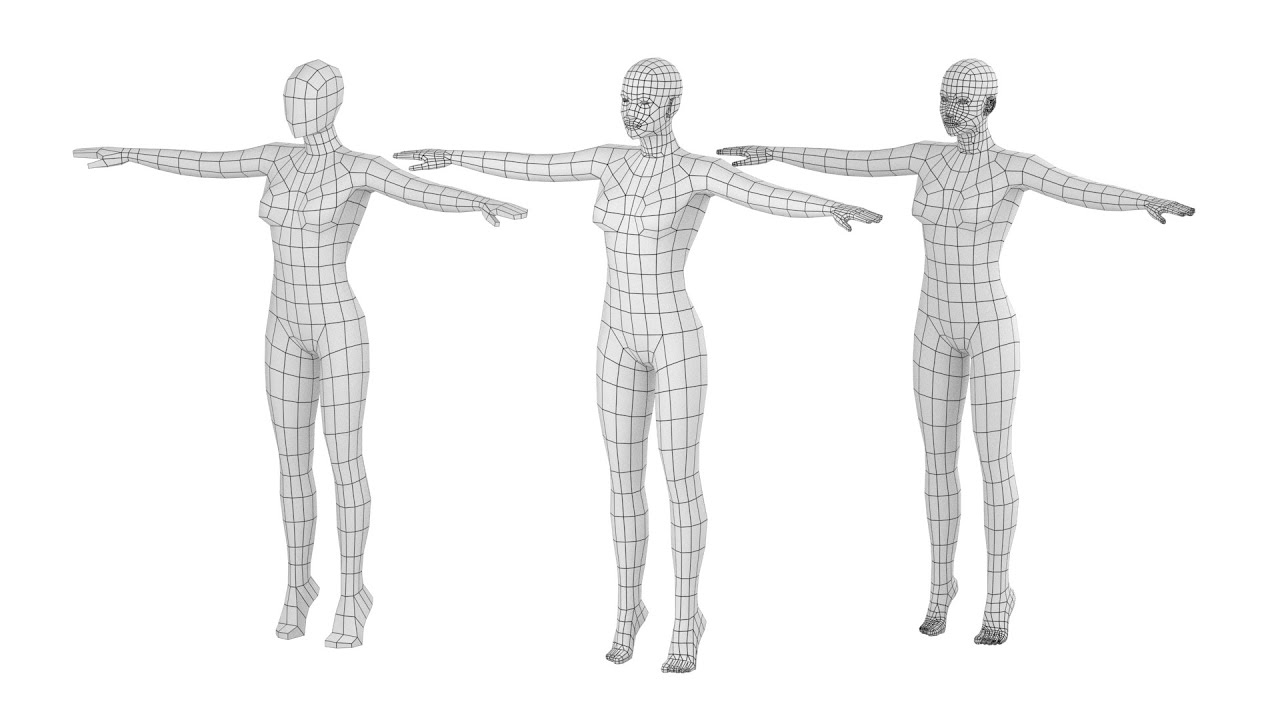 Donna naturale sulle dita dei piedi in rete di base T-Pose Modello 3D