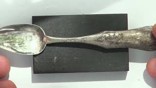 066 | Very Thin Old And Uncleaned Silver Spoon Tested With 18 Karat Gold Acid