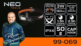 Čelovka nabíjacia, 500 mAh, hliník, čierna, senzor pohybu, IPX4