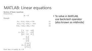 MATLAB Built In Functions for Linear Equations